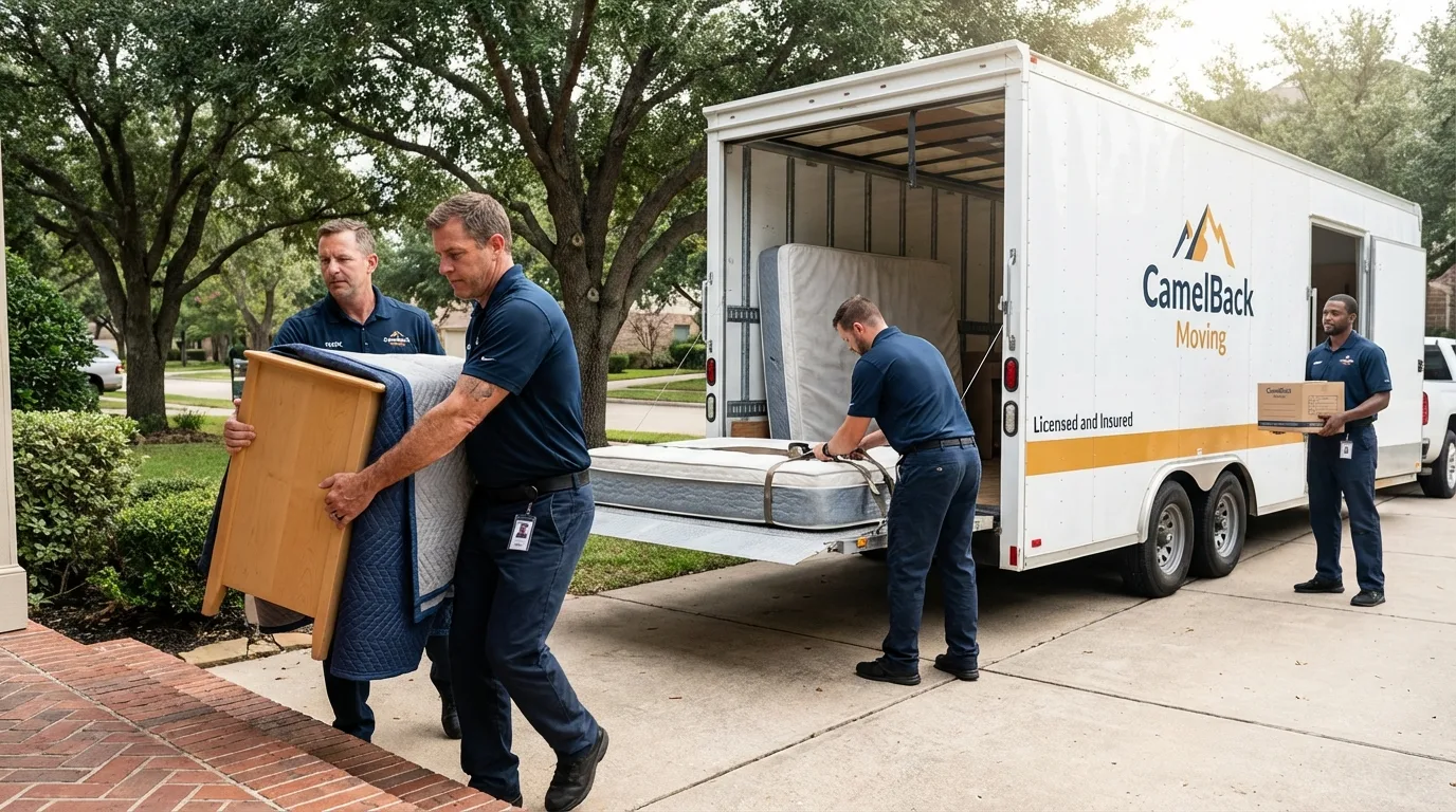Crew loading residential truck for cross-state move from Selmer, TN