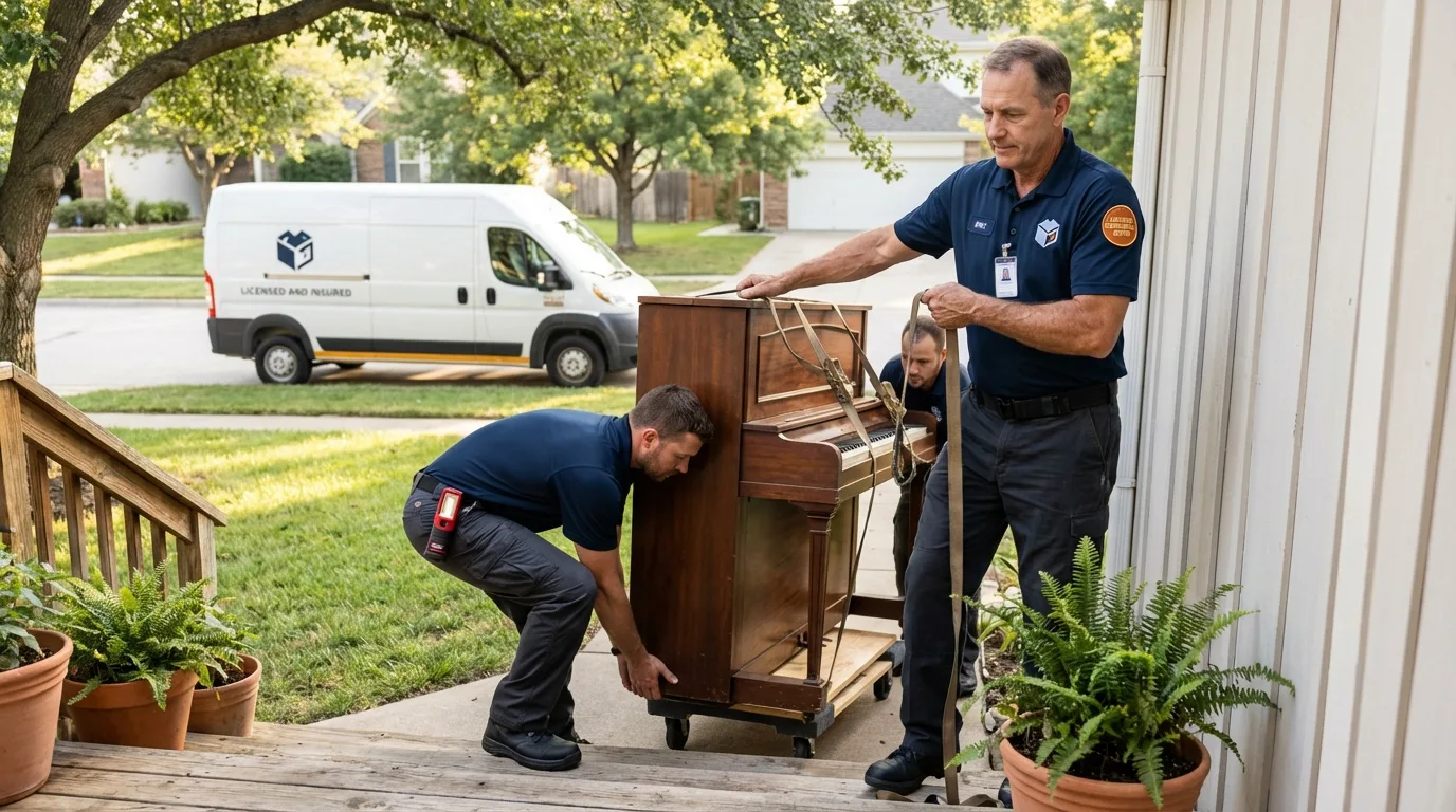 Licensed piano movers securing grand piano in Selmer, TN